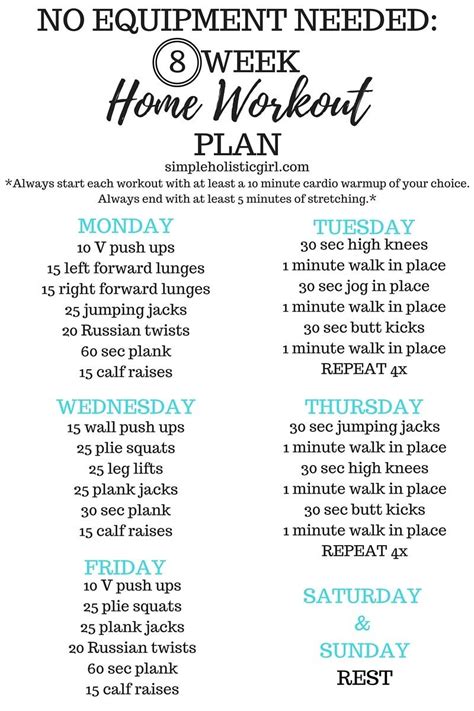 8 Week Home Workout Plan At Home Workout Plan Weekly