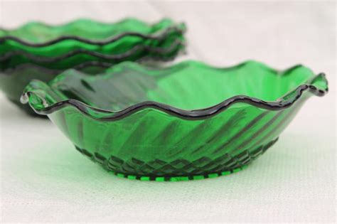 vintage anchor hocking forest green glass bowls set of 4 ruffled crimped dishes