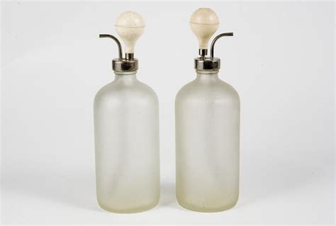 Frosted Glass Air Pump Seltzer Bottle Pair