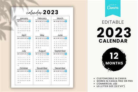 2023 Calendar Canva Editable Template Graphic By Ovis Publishing