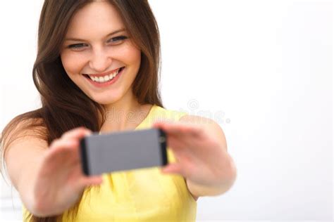 Beautiful Girl Taken Taking Selfie Self Portrait With Camera Phone Stock Image Image Of Beauty