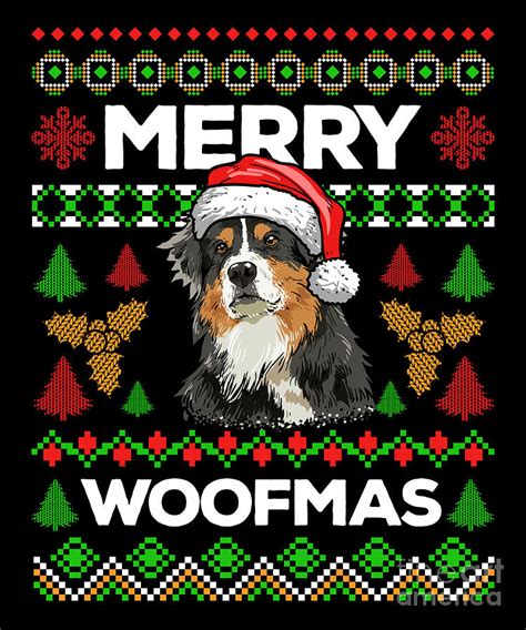 Merry Woofmas Ugly Sweater Australian Shepherd Digital Art By J M