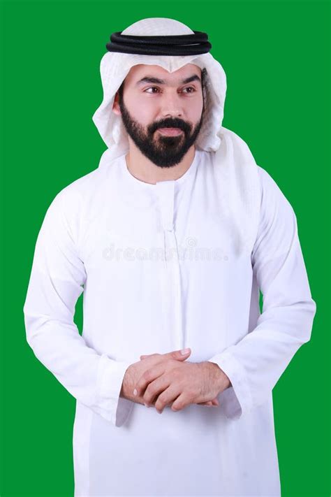 Arab Man Standing And Smiling Wearing Uae Emirati Traditional Dress