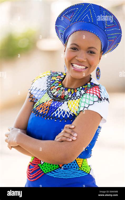 Young South African Zulu Woman In Traditional Clothes Portrait Outdoors