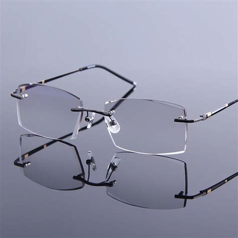 Lightweight Rimless Frame Reading Glasses Men Gradient Gray Lens Comfortable Eyeglasses For