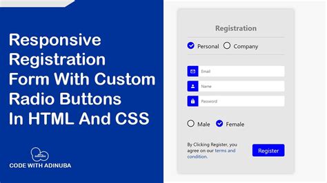 Responsive Registration Form With Custom Radio Buttons In Html And Css