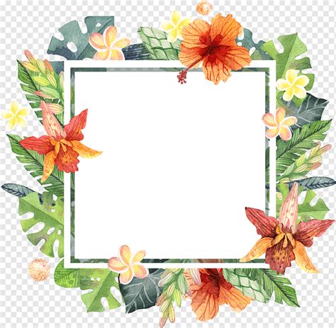 Computer File Watercolor Hand Painted Summer Floral Border Green And