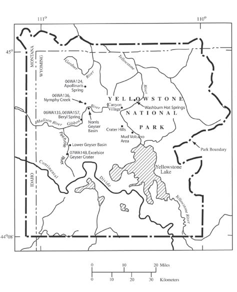 Location Of Sampling Areas In Yellowstone National Park Wyoming