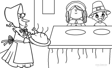 The coloring pages include pilgrim and native american boys and girls, pilgrim ships, turkeys, and thanksgiving dinner. Printable Pilgrims Coloring Pages For Kids