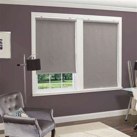 Homebasics Grey Linen Look Thermal Fabric Cordless Roller Shade 33 In