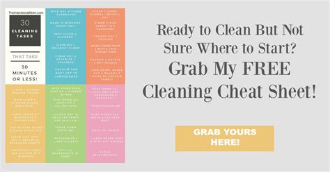 Cleaning Cheat Sheet The Intentional Mom
