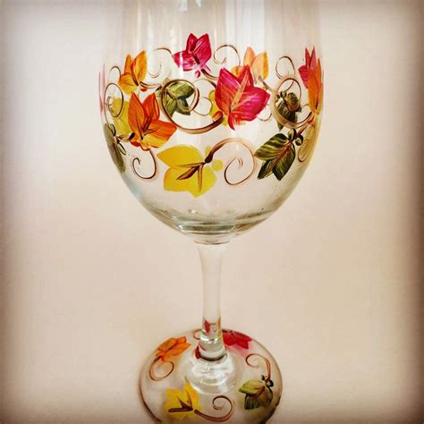 Autumn Leaves Wine Glass Hand Painted Etsy Hand Painted Wine Glass