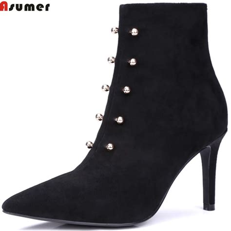 Asumer Black Fashion Autumn Winter Women Shoes Pointed Toe Zipper Thin