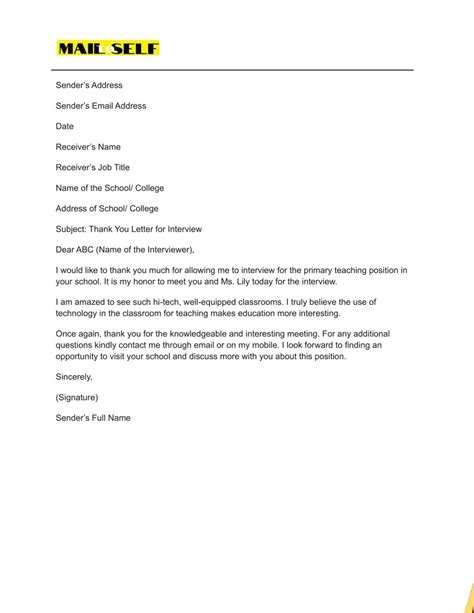 Thank You Letter After Teacher Interview How To Templates And Examples