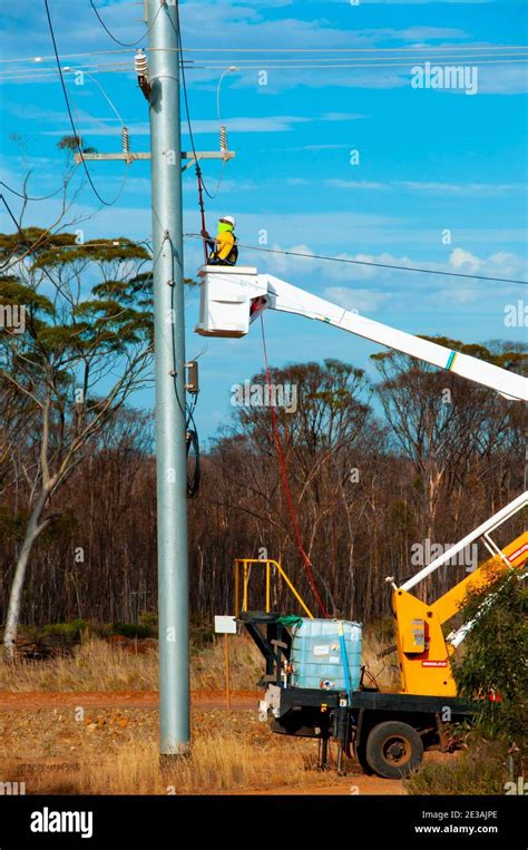 Maintenance Of Industrial Electrical Pole Stock Photo Alamy