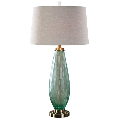 uttermost lenado frosted sea green glass table lamp 7w431 lamps plus