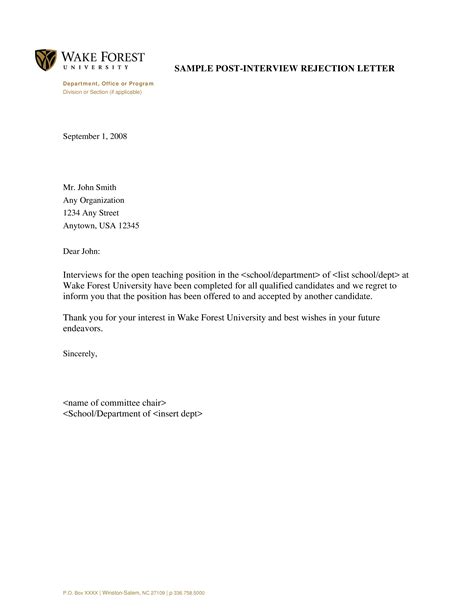 Post Interview Rejection Letter Templates At