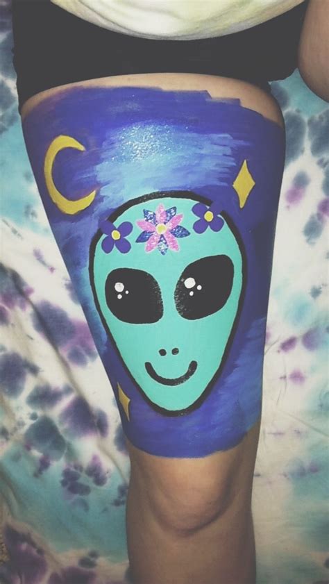 Trippy Alien I Painted On My Thigh Body Art Painting Leg Art Body