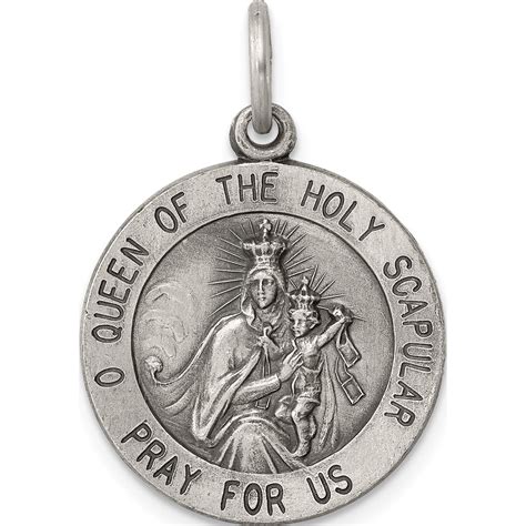 Sterling Silver Queen Of The Holy Scapular Medal 26 X 20 Made In