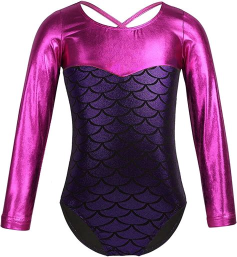 Scales Fish Mermaid Leotard Gymnastics Metallic Sleeve Long Basic Team