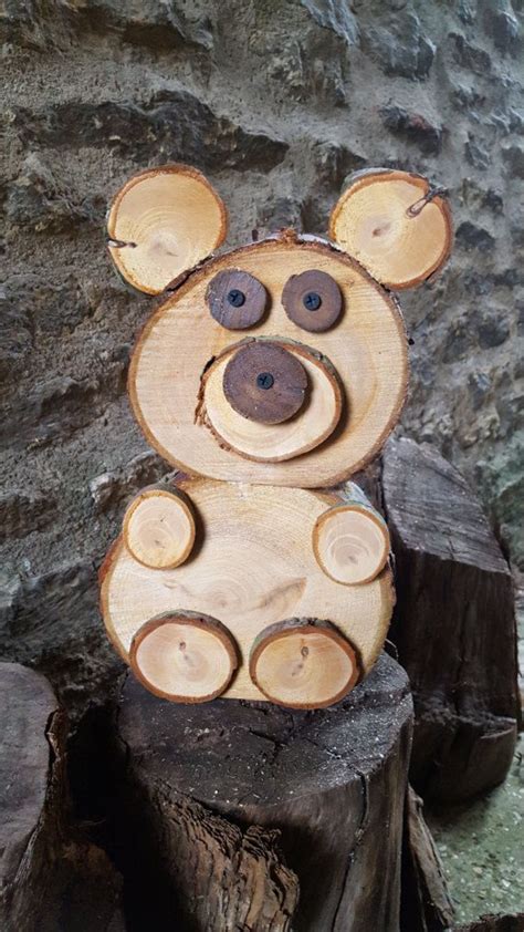 Wood Slicelog Bear By Thewoodstackshop On Etsy Wood Log Crafts Wood