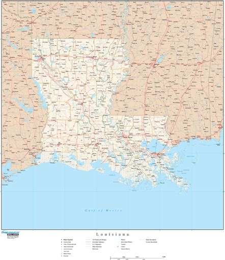 Louisiana Wall Map With Roads By Map Resources Mapsales
