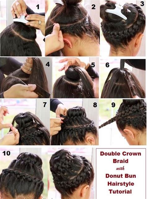 double crown braid with doughnut bun hairstyle tutorial alldaychic