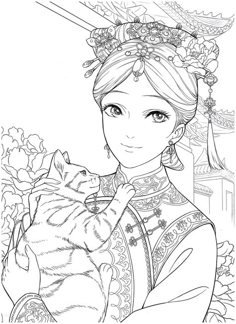 Chinese Portrait Coloring Ebook Vol 12