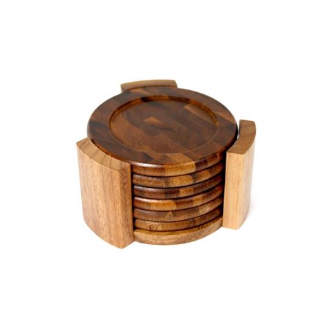 Lipper International Acacia Wood End Grain Coaster Set Lipper