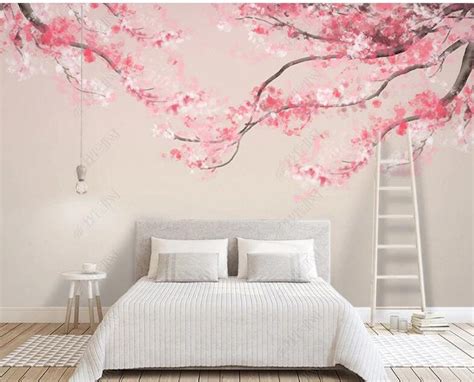 Hanging Ink Cherry Blossom Chinoiserie Wallpaper Wall Mural Etsy