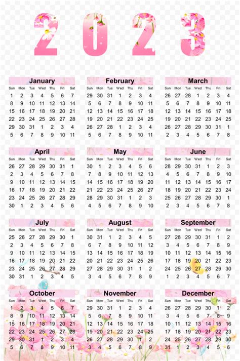 Pink Floral 2023 Calendar Png Citypng