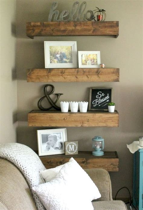 86 Rustic Living Room Decor With Floating Shelves Ideas