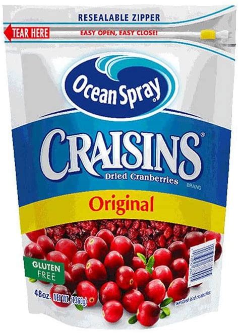 Ocean Spray Original Craisins Dried Cranberries 48 Oz Gluten Free Fat Free Cholesterol Free