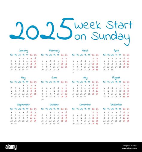 Simple 2025 Year Calendar Week Hi Res Stock Photography And Images Alamy
