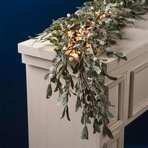 Frosted Mistletoe Garland With 100 Leds Decor Decorative
