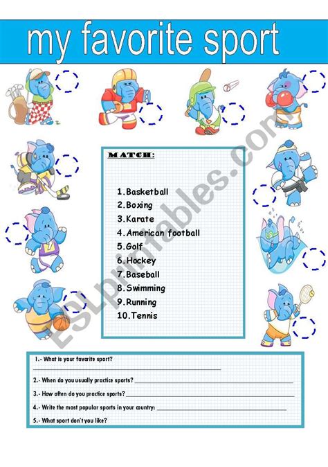 My Favorite Sport Esl Worksheet By Julietavl