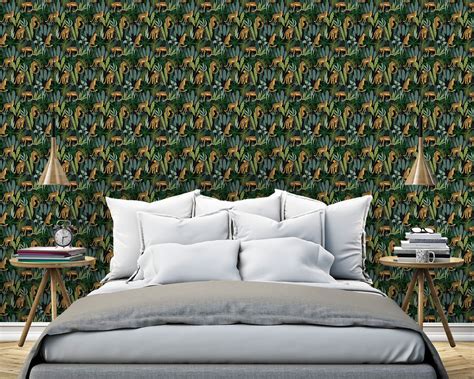 Leopards Peel And Stick Removable Green Wallpaper Leopard Etsy Canada