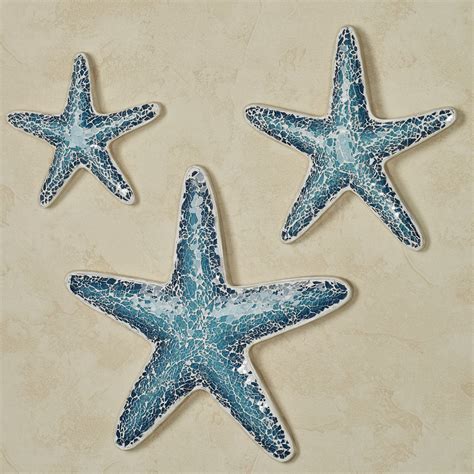 Blue Mosaic Glass Starfish Wall Art Set