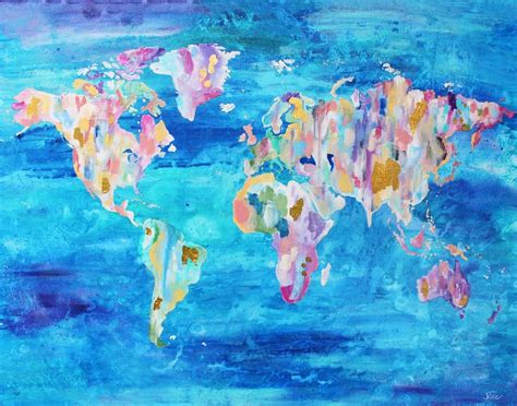 World Map Wall Art Print Painted World Map Colorful World Etsy