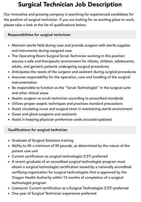 Surgical Technician Job Description Velvet Jobs