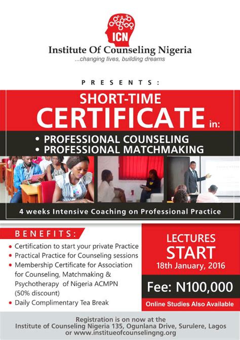 short time proffessional certificate in counseling matchmaking education nigeria