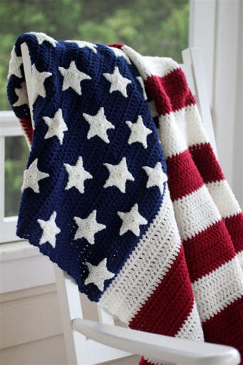 Patriotic American Flag Afghan Traditional Red Off White And Etsy