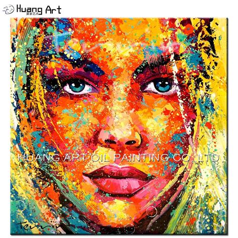 Skill Artist Hand Painted Abstract Colorful Girl Face Figure Oil