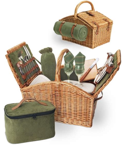 Picnic Time English Style Double Lid Willow Picnic Basket Service