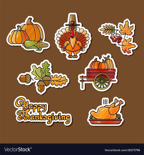 Happy Thanksgiving Stickers Cartoon Turkey Vector Image