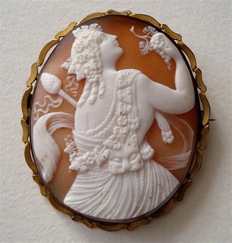 Huge Victorian Shell Cameo Brooch Dionysus Bacchus God Of Wine