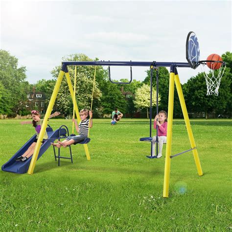 5 In 1 Outdoor Toddler Swing Set With Sturdy Steel Frame Playground