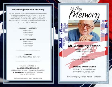 Military 1001 Printable Funeral Program Template Etsy
