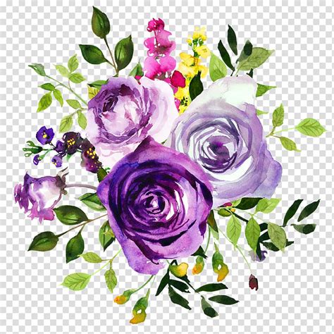 Watercolor Purple Flowers Clipart Rectangle Circle
