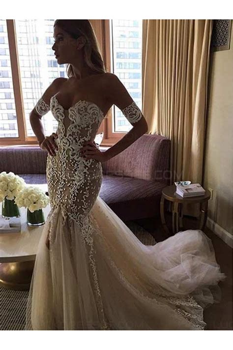 Sexy Off The Shoulder Mermaid Sweetheart Lace Wedding Dresses Bridal